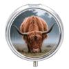 Pill Box Small Pill Organizer with 3 Compartments and Mirror Highland Cow Round Portable Travel Metal Pillcase for Pocket Or Purse, Privacy-Protecting Medicine Box view 1