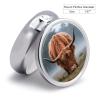 Pill Box Small Pill Organizer with 3 Compartments and Mirror Highland Cow Round Portable Travel Metal Pillcase for Pocket Or Purse, Privacy-Protecting Medicine Box view 2