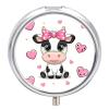 Pill Box Small Pill Organizer with 3 Compartments and Mirror Cute Cows Round Portable Travel Metal Pillcase for Pocket Or Purse, Privacy-Protecting Medicine Box view 1