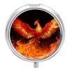 Pill Box Small Pill Organizer with 3 Compartments and Mirror Phoenix in Flames Round Portable Travel Metal Pillcase for Pocket Or Purse, Privacy-Protecting Medicine Box view 1