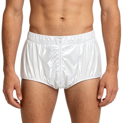 YONGHS Men Diaper Covers Plastic Underwear Incontinent Underpants Zip Up Front Reusable Incontinence Panty White Medium
