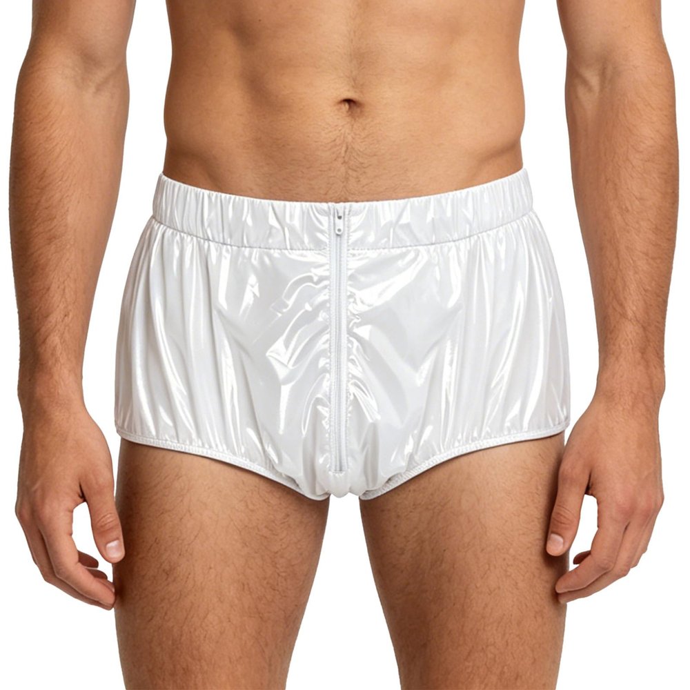 YONGHS Men Diaper Covers Plastic Underwear Incontinent Underpants Zip Up Front Reusable Incontinence Panty White Medium