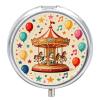 Pill Box Small Pill Organizer with 3 Compartments and Mirror Carousel & Balloons Round Portable Travel Metal Pillcase for Pocket Or Purse, Privacy-Protecting Medicine Box view 1