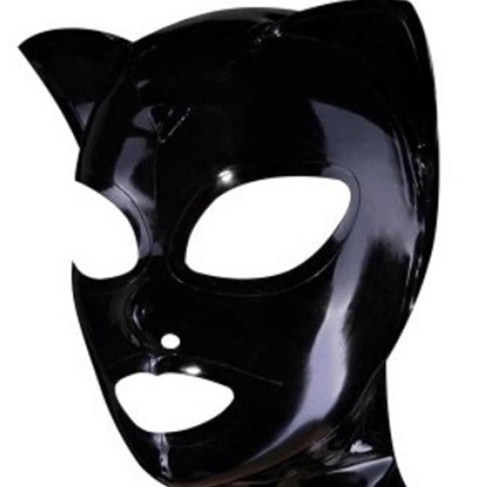 WJPTDKJ Black Latex Cat Face Hood Masks Rubber Head Mask Open Eyes Mouth Back Zipper BDSM Unisex Fetish for Cosplay(Size:XXL-73CM)