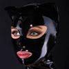 WJPTDKJ Black Latex Cat Face Hood Masks Rubber Head Mask Open Eyes Mouth Back Zipper BDSM Unisex Fetish for Cosplay(Size:XXL-73CM) view 2