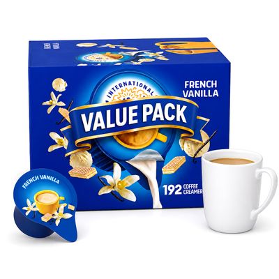 International French Vanilla 192 CT, Delight Shelf Stable NonDairy Coffee Creamers, Great for Home Use, Parties and Offices