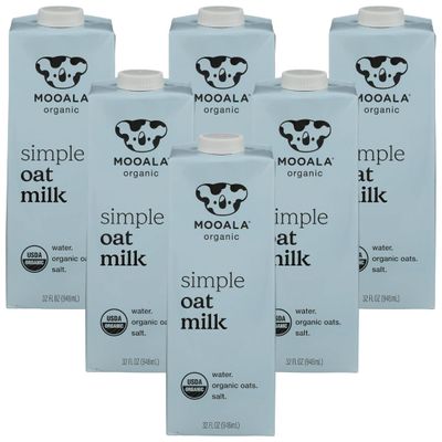 Mooala Oat Milk Organic Simple 32 fl oz Shelf Stable Carton Dairy Coffee Creamer Plant Based Oatmilk Beverage Non Creamer Pack of 6
