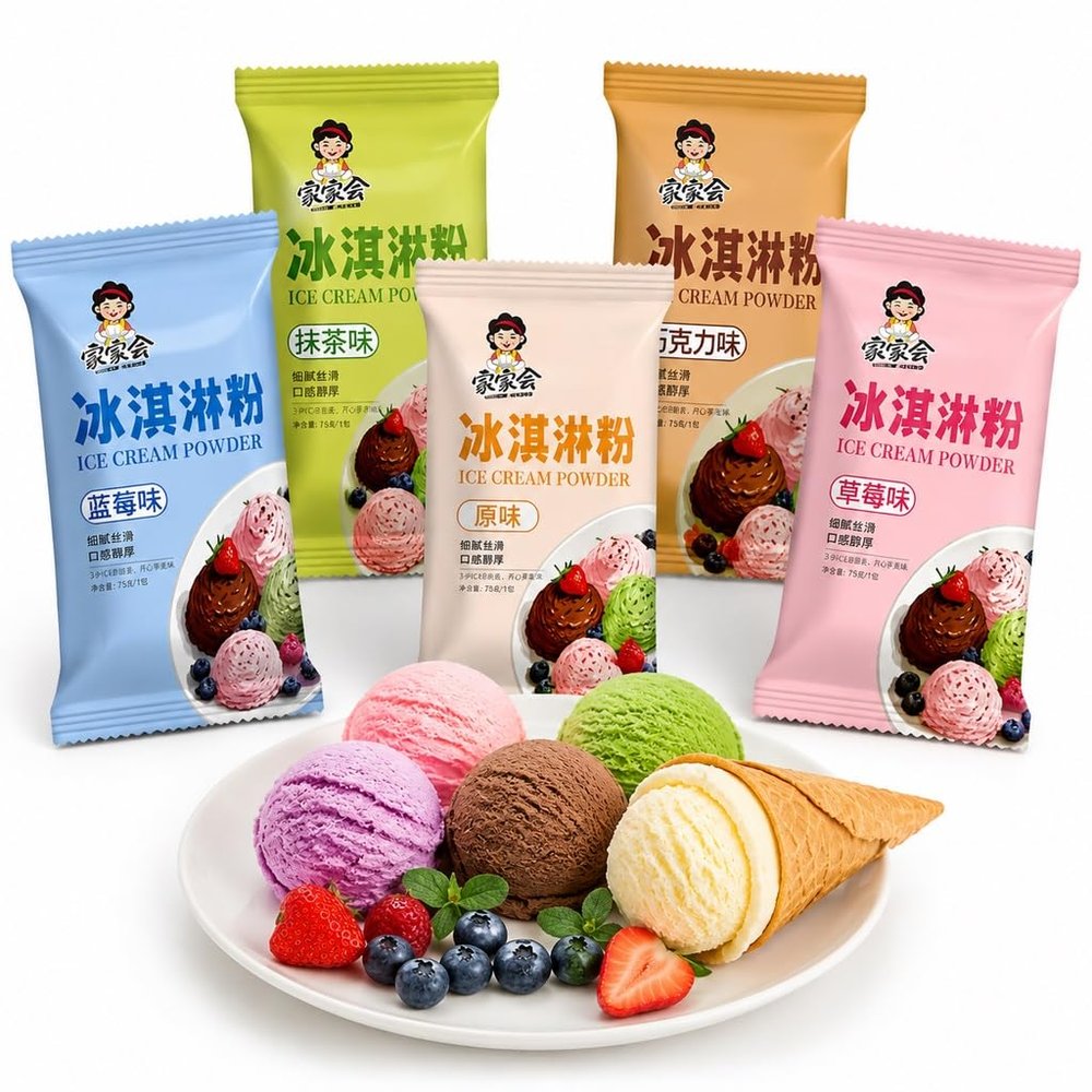 5 Flavors Ice Cream Mix Powder 40g X5 Packs Homemade Maker Easy DIY Smooth Creamy No Machine Needed