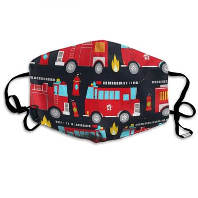 Supdreamc Men Women Custom Fit Cloth Face Mask Scarf Gaiter Anti Dust Windproof Face Covering, Cute Cartoon Firefighter Red Fire Truck Art Mouth Decoration for Outdoors Home And Daily Use