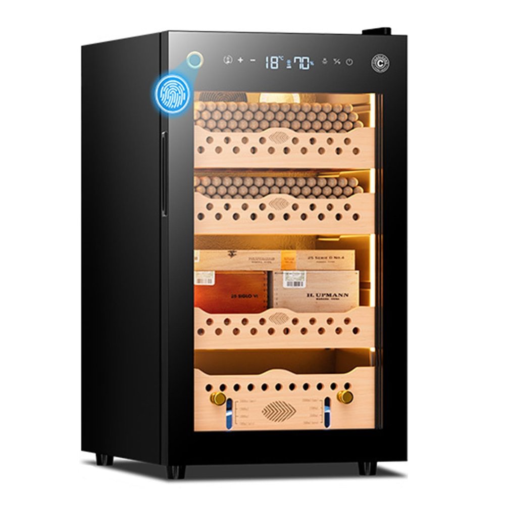 70L Cigar Humidor with Heating & Cooling Humidity Control Quiet Electric Cooler Cabinet for 400 Counts with Spanish Cedar Wood Drawers
