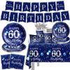 142 Pcs 60th Birthday Tableware Sliver Blue 60th Birthday Party Decoration view 1