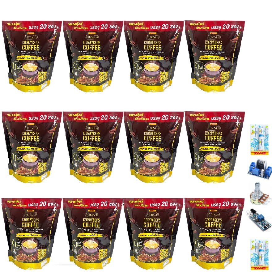 Jamsai Cordyceps Coffee Mix Healthy 20 Sachets/Pack (200g) Roasted Snack 22 in 1 Delicious Mellow Intense Arabica Set 12 D421 By Thaigiftshop [Get Free Tomato Facial Mask]