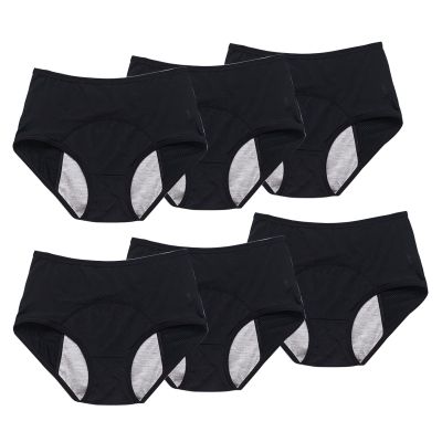 Incontinence Underwear for Women 6 Pack Plus Size High Waisted Cotton Panties with Tummy Control Breathable Mesh(6X-Large Black)
