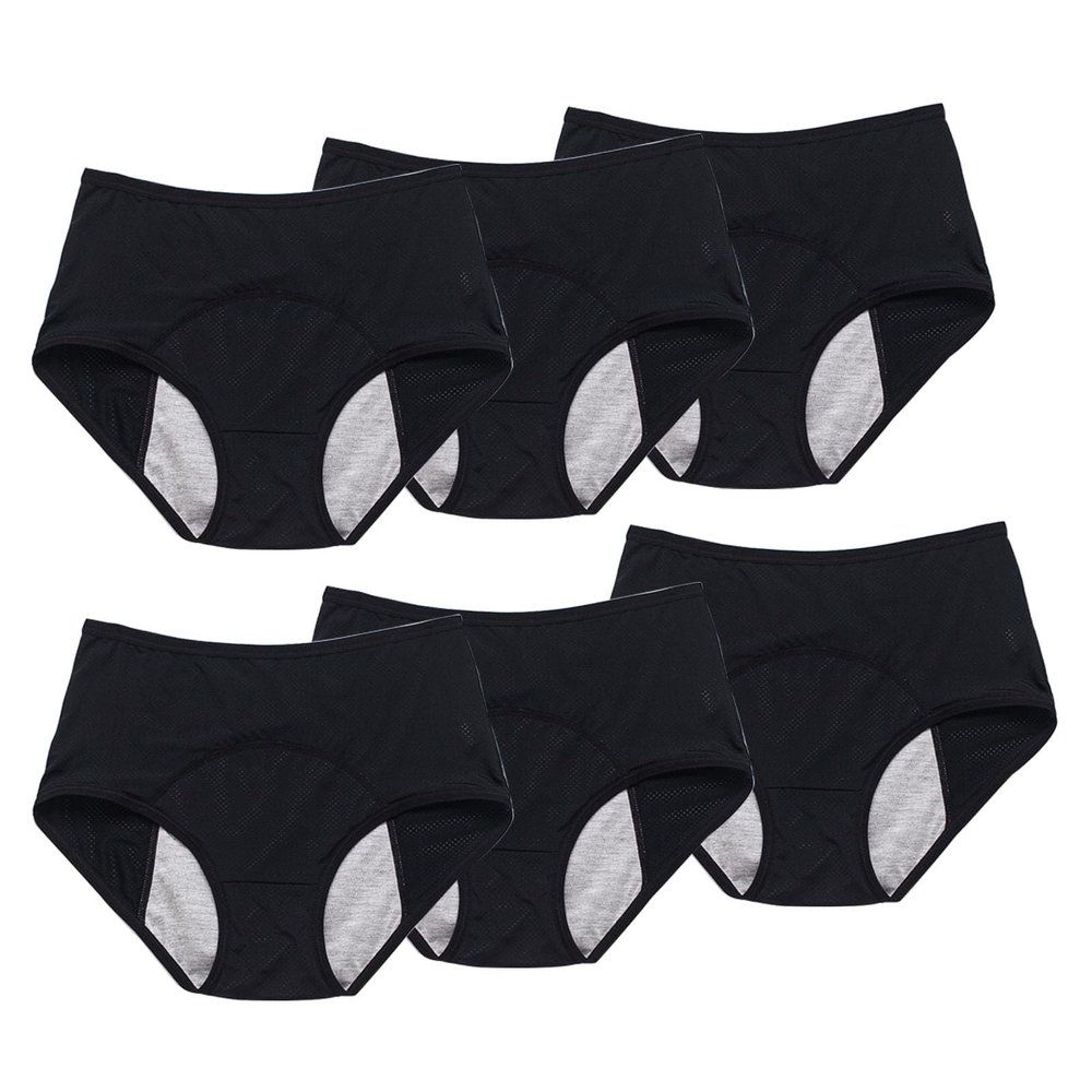 Incontinence Underwear for Women 6 Pack Plus Size High Waisted Cotton Panties with Tummy Control Breathable Mesh(6X-Large Black)