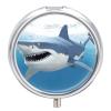 Personalized Round Metal Pill Box, 3-Compartment Portable White Shark Pill Organizer for Purse, Travel Vitamins, Medication, Fish Oil & Supplements Pill Case view 1