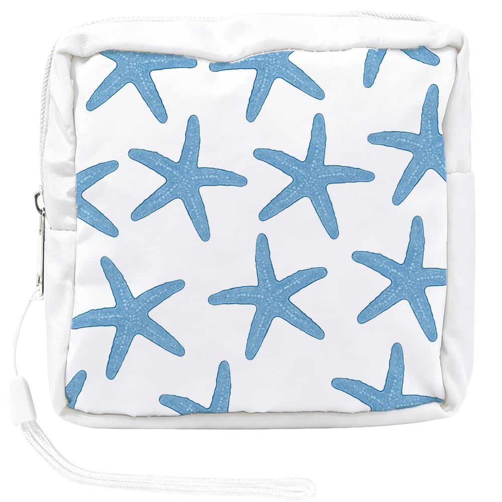 PRESSINART Starfish Period Bag Pouch 5.12 x 5.12 x 1.57 Inch Sanitary Napkin Storage Bag with Zipper Portable Reusable Waterproof Polyester Menstrual Pad Pouch First Period Gifts for Women Daily Use