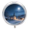 Silent Night Round Pill Box with Mirror 3 Compartment Portable Pill Case for Travel Outdoor Use Cute Small Pill Organizer for Pocket Or Purse view 1