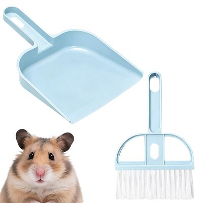 CREATCABIN Small Broom and Dustpan Set Blue Mini Dust Pan and Brush with Handle Plastic Hand Whisk Set Cage Cleaner for Pets Desk Drawers Home Nest Camping Office Cleaning Tool Supplies Kitchen