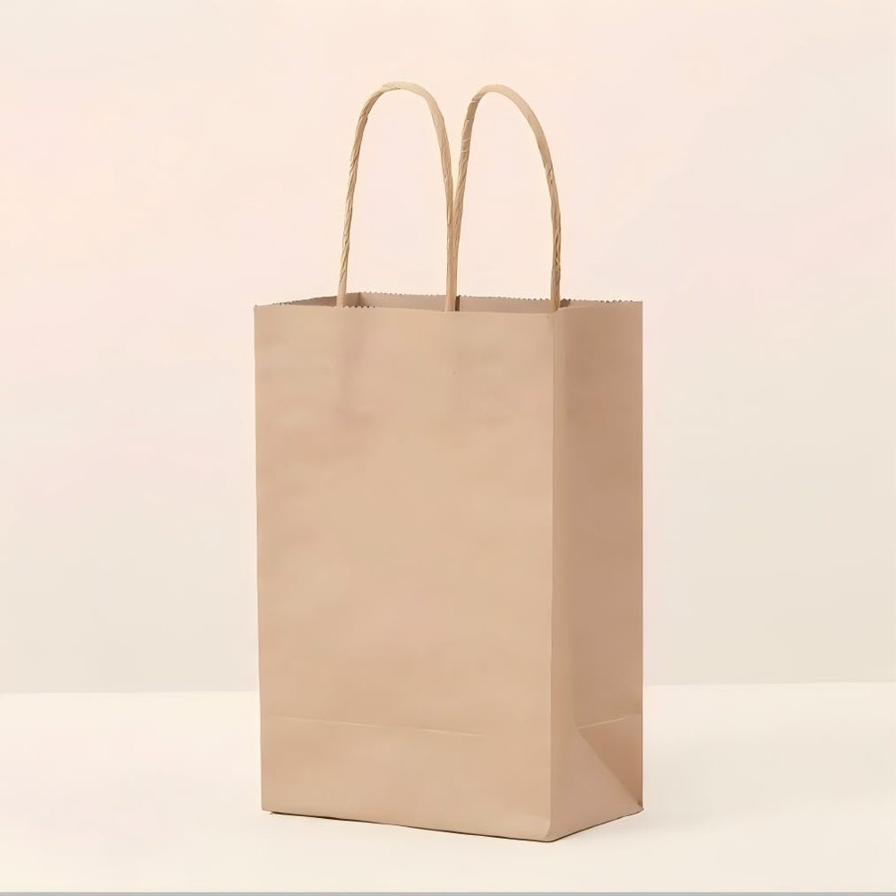 FlamingoCasa 200Pcs Brown Paper Bags: Small Bulk Tote with Handles Kraft Blank for DIY Crafts Holiday Party Birthday Wedding Shopping Merchandise