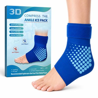 Blue Ankle Ice Pack Wrap, Reusable Gel Cold Hot Compress for Achilles Tendonitis Plantar Fasciitis Sprain Comfort, Ergonomic Foot Heel Ice Pack for Sports Daily Use, Size M by Sooshoom