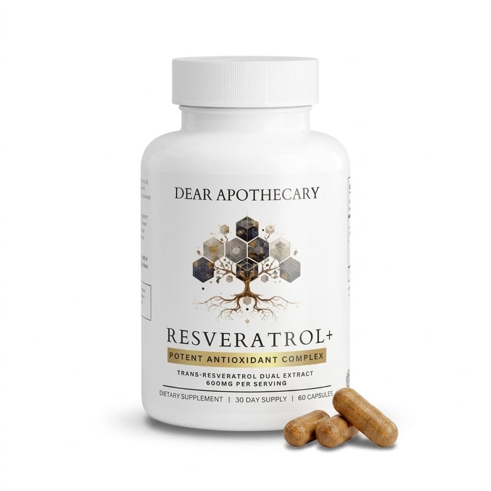 Dear Apothecary Resveratrol+ 600mg Trans-Resveratrol from Japanese Knotweed Root - Dual Extract Anti-Aging & Heart Support - Vegan, Non-GMO, Gluten Free - 60 Capsules