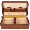Tressify Cigar Humidor for 4 Cigars, Portable Leather Cigar Case with Cedar Wood Lining, Zippered Travel Cigar Bag for Cigars and Accessories, Cedar Wood Finish view 2