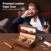 Tressify Cigar Humidor for 4 Cigars, Portable Leather Cigar Case with Cedar Wood Lining, Zippered Travel Cigar Bag for Cigars and Accessories, Cedar Wood Finish view 4