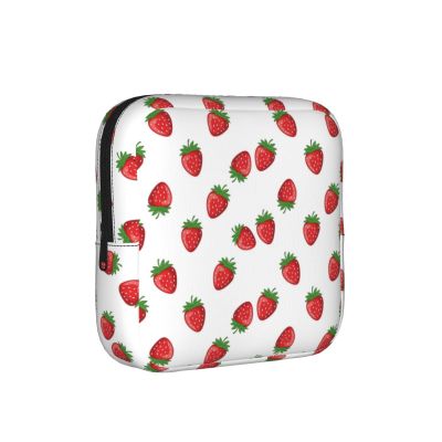 Handheld Sanitary Supply Case Strawberry Pattern, Soft Comfort Texture, Portable Feminine Pouch for Personal Care Goods Daily Storage