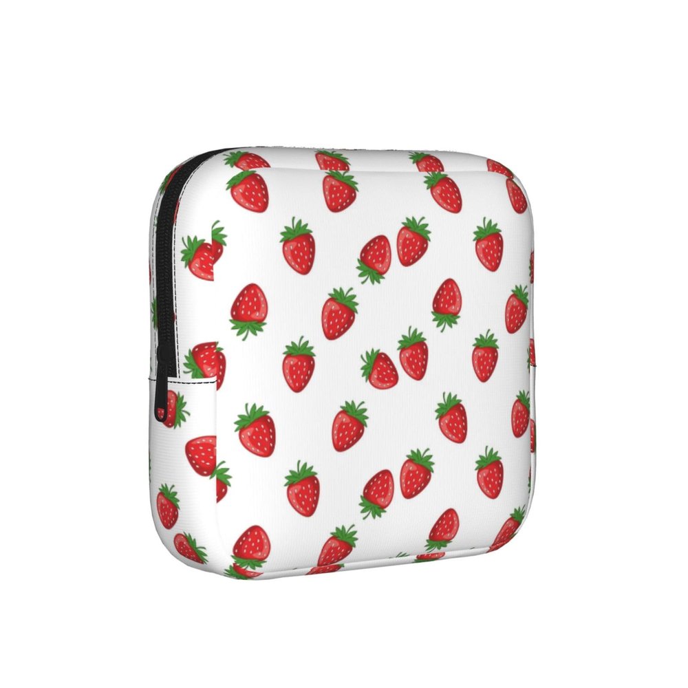 Handheld Sanitary Supply Case Strawberry Pattern, Soft Comfort Texture, Portable Feminine Pouch for Personal Care Goods Daily Storage