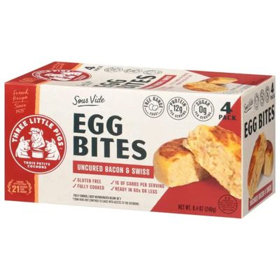Three Little Pigs Gourmet Egg Bites, Bacon and Swiss Cheese, Sous-Vide, 6 count of 8.4 oz each, Gluten-Free, Ready to Serve
