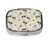 Nuzjahu Cartoon Daisies and Bumblebees Print Pill Organizer 2 Compartment Small Pill Box Compact Travel Pill Case with Mirror Portable Pill Container for Cod Liver Oil, Vitamin, Supplement view 1