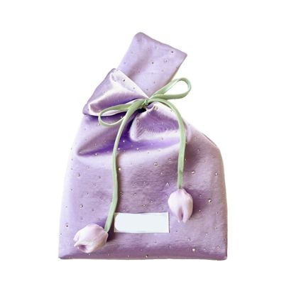 Fashion Flower Woven Handbag Wrist Bag Handheld Small Bucket Shining Crystal Satin Storage Pouch For Girl Lady Women(Purple)
