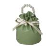 Solid Color PU Drawstring Woven Handbag Packing Bag Pearl Handle Wrist Storage Bucket Wedding Candy 1410.510.5cm(Color-09) view 3
