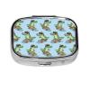 Nuzjahu Cute Cartoon Crocodile Skateboard Print Pill Organizer 2 Compartment Small Pill Box Compact Travel Pill Case with Mirror Portable Pill Container for Cod Liver Oil, Vitamin, Supplement view 1