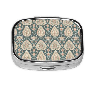 Nuzjahu Asian Elements Paisley 2 Print Pill Organizer 2 Compartment Small Pill Box Compact Travel Pill Case with Mirror Portable Pill Container for Cod Liver Oil, Vitamin, Supplement