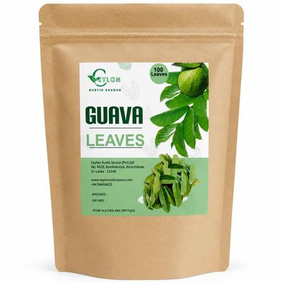 Ceylon Rustic Savour Dried Guava Leaves, 100 Whole Dried Guava Leaves for Herbal Tea Preparation, Infusion & Pantry Use, Resealable Pouch, Product of Sri Lanka,