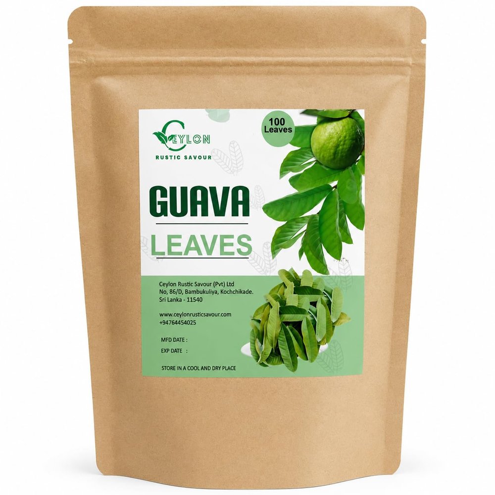 Ceylon Rustic Savour Dried Guava Leaves, 100 Whole Dried Guava Leaves for Herbal Tea Preparation, Infusion & Pantry Use, Resealable Pouch, Product of Sri Lanka,