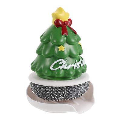 OSOLADY Christmas Scouring Pad Steel Wool, Holiday Kitchen Cleaning Brush with Handle, Stainless Steel Scrubber, Dishwashing Tool for Home Festive Party