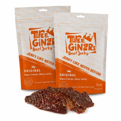 Three Gingers Original Beef Jerky, Tender Grass-Fed Beef Snack, Southeast Asian Inspired, Gluten Free, No Added MSG, No Nitrates or Nitrites, Sweet Savory Umami Flavor - 2 PK