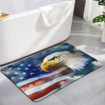 Litter Star Independence Day USA Flag Bathroom Rug Diatomaceous Earth Bath Mat,Absorbent Shower Mat Non-Slip Doormat for Kitchen Bedroom, Eagle 250th Anniversary Diatomite Stone Mats 16x24in