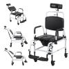 Shower Commode Wheelchair, Reclining Showers Chairs with Wheels, Bedside Commode Chairs,Shampoo Bath Seat with Headrest Bucket,Rolling Toilet Transport Aid for Elderly Disabled Adults Black White view 1