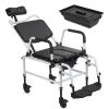 Shower Commode Wheelchair, Reclining Showers Chairs with Wheels, Bedside Commode Chairs,Shampoo Bath Seat with Headrest Bucket,Rolling Toilet Transport Aid for Elderly Disabled Adults Black White view 2