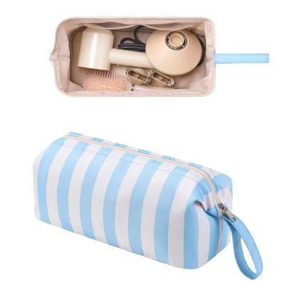 RSRSLEII Large Striped Hair Tools Travel Bag, Waterproof, Blue&White