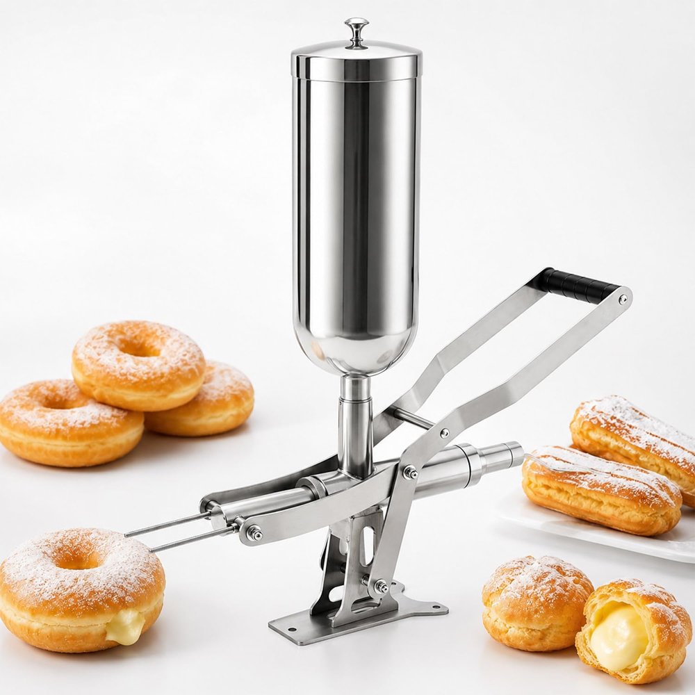 Manual Donut Filler, 5l Churro Machine, Donut Filler Injector, with 3 Short Nozzles and 1 Long Nozzle, Adjustable Filling Amount, Filling Accuracy 1g, for Bakeries, Donut Shops, Restaurants