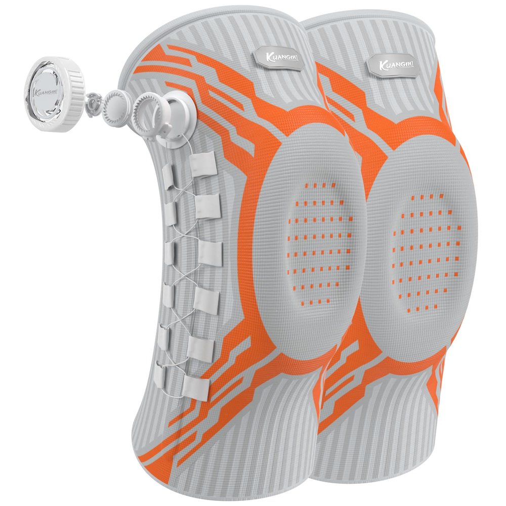 Kuangmi Knee Brace with Adjustable Compression Knob, Micro-Adjustable Support for Perfect Fit, Pain Relief from Arthritis, Meniscus Tear, 2 Pack, Long-GO-L