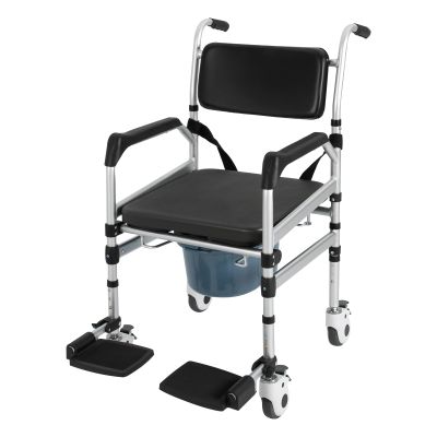 ChronosGear 352.74lbs Rolling Shower Wheelchair with Commode, Aluminum Alloy Heavy Duty Transport Chair, Adjustable Height Folding Bath Chair for Convenient Transportation (36.61-38.98in H)