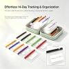 Travel Pill Organizer Binder with 14 Color-Coded Zipper Pouches(1Green) view 3