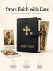 Catholic Prayer Card Holder - Faux Leather Pocket Album for 40 Holy Cards, Religious Protective Case Organizer with Clear Sleeves, Standard Size Memorial Booklet for Women and Men view 2