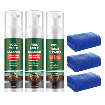 Fast-Drying Pool Table Felt Cleaner Foam Quick Clean Pool Table Felt Cleaner Spray, Billiard Table Cleaning Kit with Cloth Quick Clean Chalk & Stains, Restores Felt Smoothness for Home (3PCS)