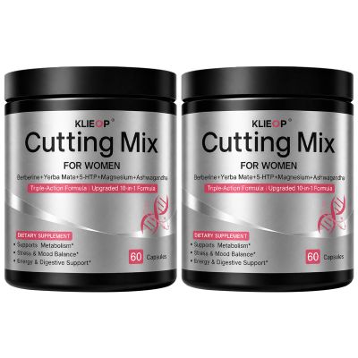 Cutting Mix Capsules with Berberine HCl, Ashwagandha Root Extract, Chromium Picolinate & Ceylon Cinnamon Bark, 60 Count | 5-HTP, Yerba Mate Extract, Magnesium Glycinate Supplement for Adults 2-Pack